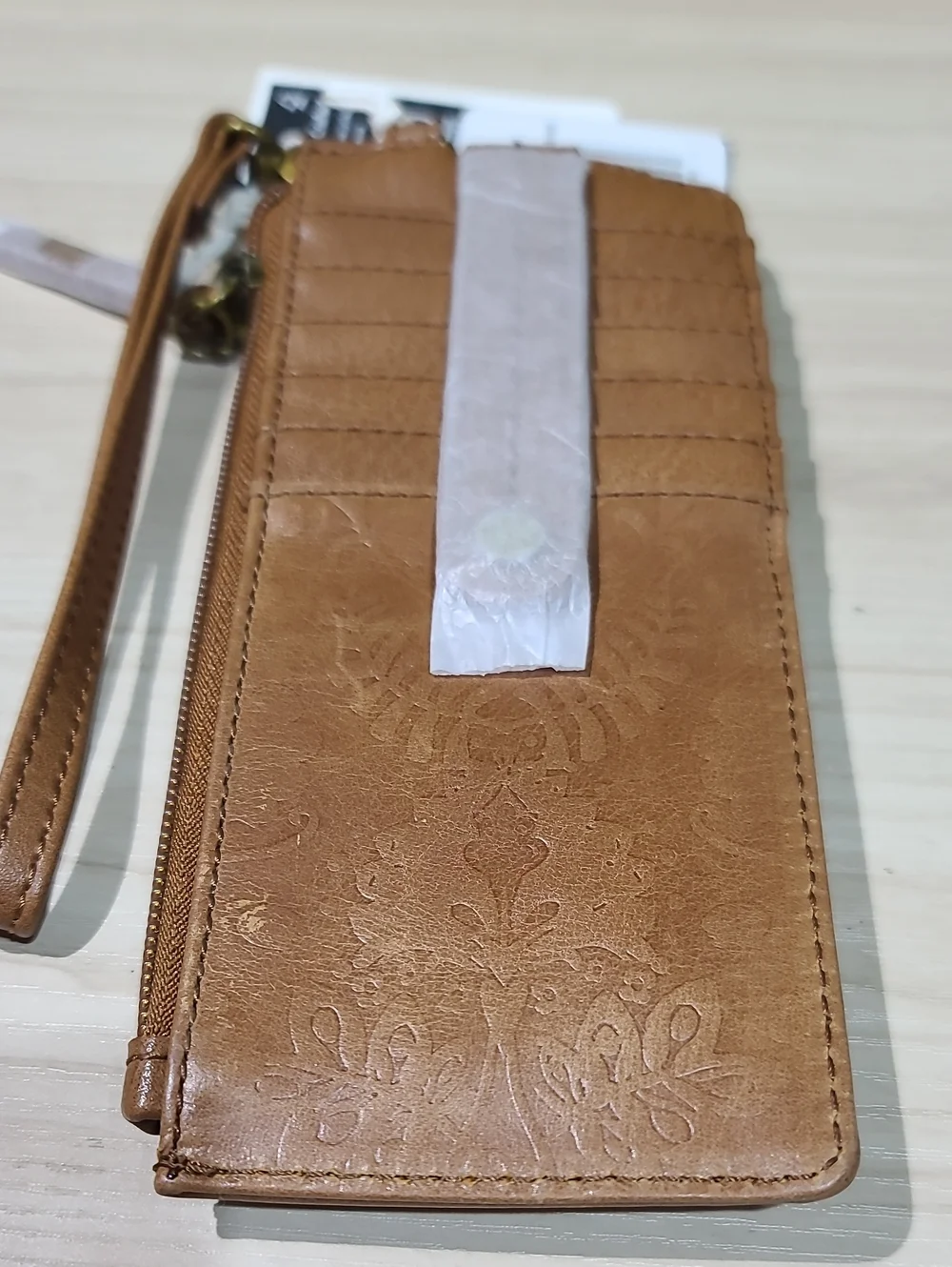 The Sak Kira Card Wristlet / Tobacco Floral Emboss NWT